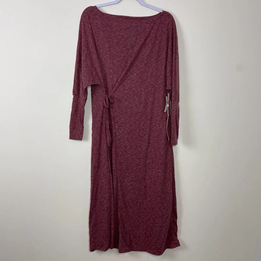 Caslon Red Syrah Heather Cozy Long Sleeve Knit Wrap Dress NWT Size L
